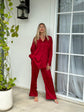 Red silk suit