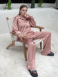 Silk suit in the color of a copper coin