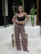 Silk trousers in a refined shade of deep taupe