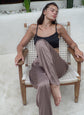 Silk trousers in a refined shade of deep taupe