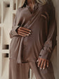 Silk suit in a deep taupe color