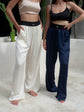 Silk trousers in deep indigo