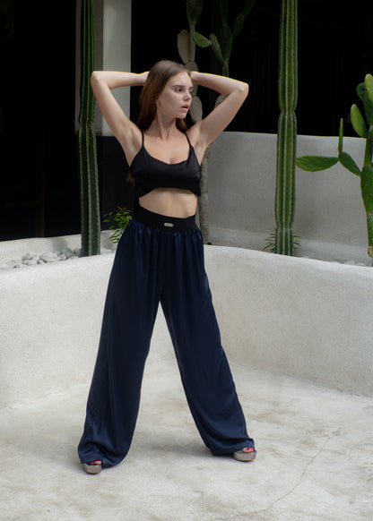 Silk trousers in deep indigo