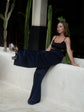 Silk trousers in deep indigo