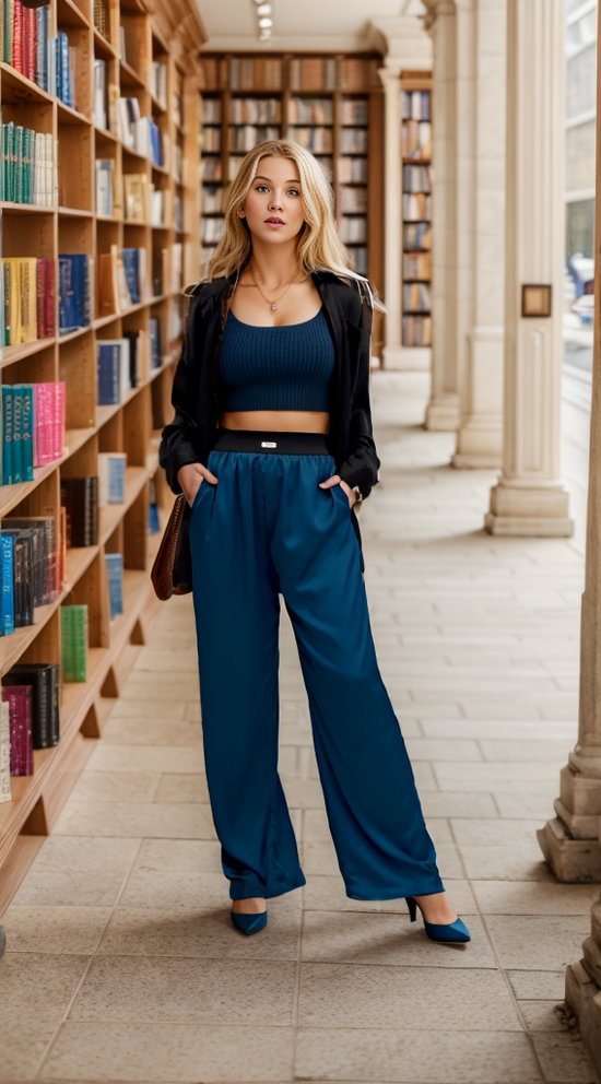 Silk trousers in the shade of "Berlin Azure