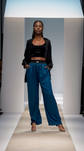 Silk trousers in the shade of "Berlin Azure