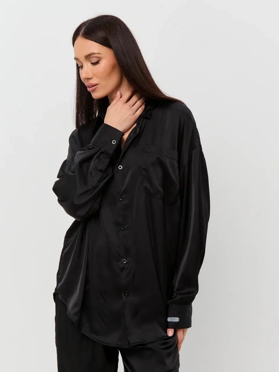 MIDNIGHT SILK SET: SHIRT & LONG PANTS
